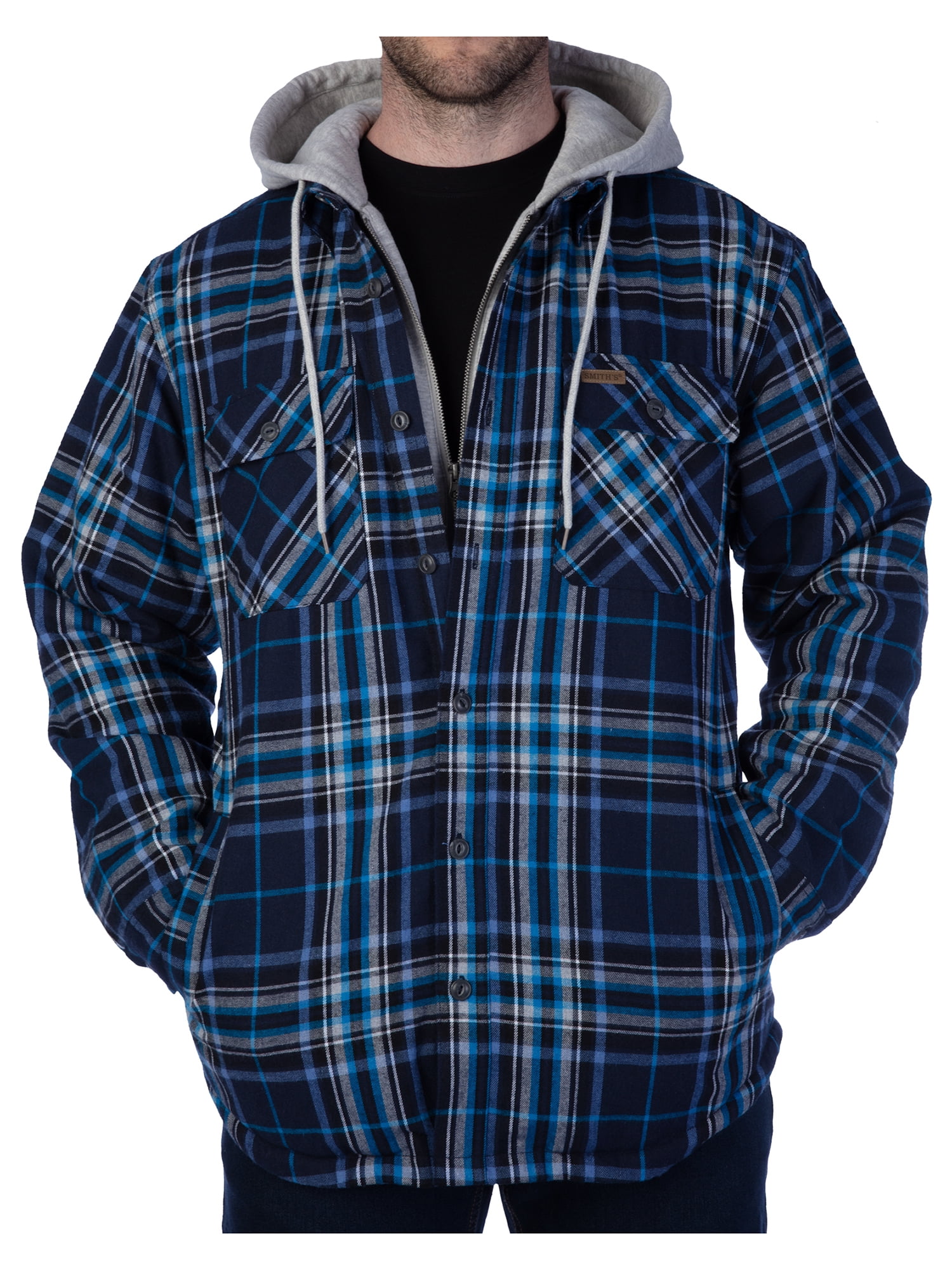 Fleece-Lined Hooded Flannel Jacket with 