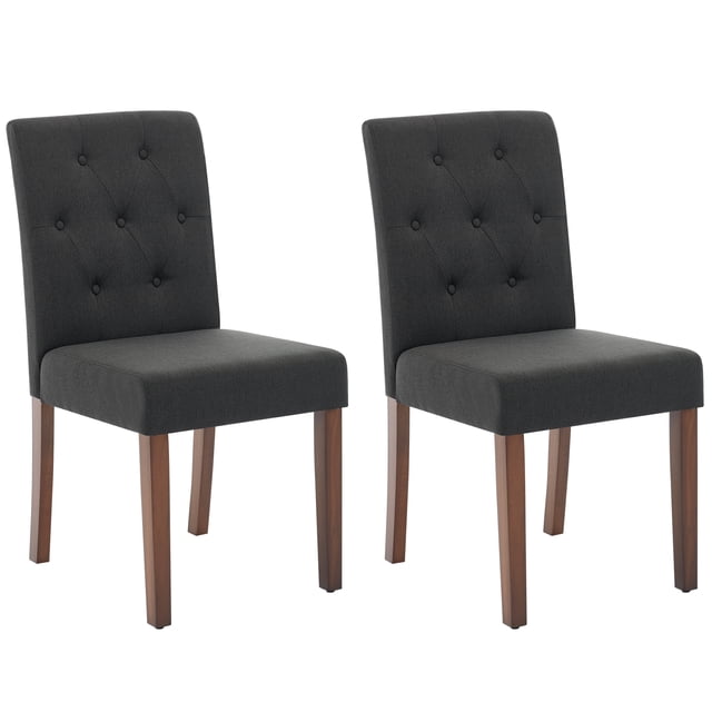 Juego de 2 Sillas de Comedor Tapizadas – Respaldo Alto con Botones, Patas de Madera Resistentes, Ribete de Tachuelas, Tela de Lino Suave, Asiento Acolchado Cómodo para Comedor, Cocina