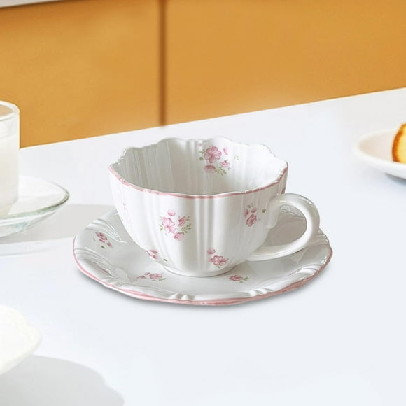 Taza de té y platillo de cerámica con diseño floral, elegante juego de tazas de té de , taza de café para fiesta de inauguración de la casa,