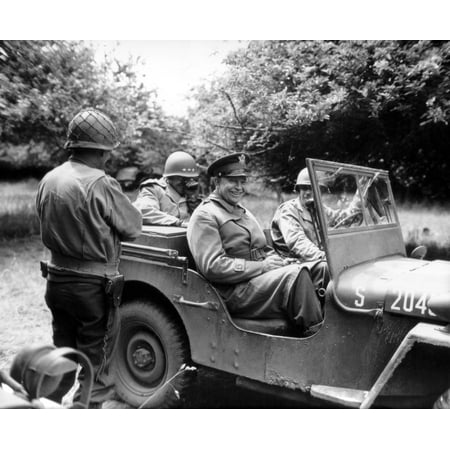 Vintage World War II photo of General Dwight D. Eisenhower sitting in a jeep talking with other officers. Poster Print - Item # (Best World War 2 Photos)