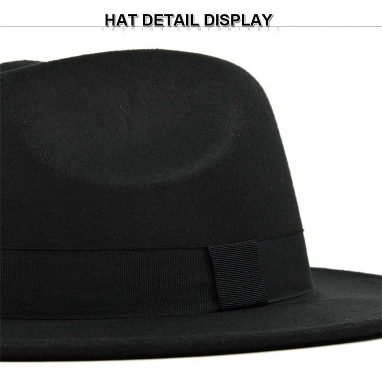Retro Rancher Hat With Wide Brim Vintage Style Men's Felt Hat Vacation Supply Black