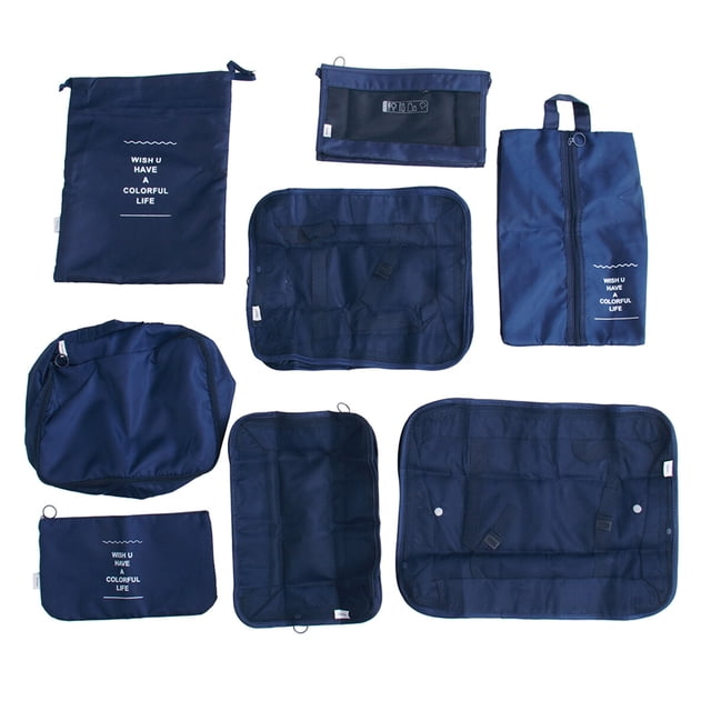8PCS Travel Storage Pouch Set Luggage Travel Bag Kit Clothing Sorting Storage Bag Set Multi-purpose Travel Clothes Packing Pouch Set Practical Suitcase Packing Bags Kit for Travel Use Navy Blue