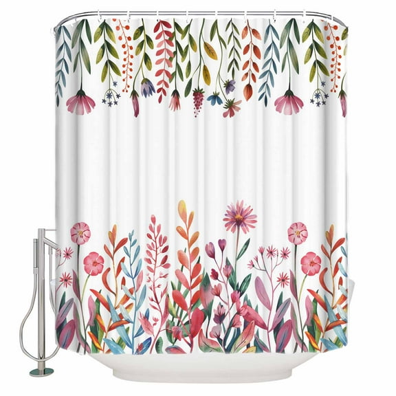 60x72 Inch Shower Curtains for Bathroom Spring Floral Fabric Bath Curtain Decor Watercolor Botanical Farmhouse Flowers Waterproof Restroom Curtains Shower Set Accessories with 12 Hooks 60 Inch