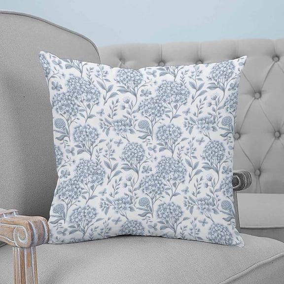 Blue Flower Throw Pillow Covers, Soft Pillowcases with Invisible Zipper, Botanical Floral Vintage Wildflower Leaf Decorative Square Pillow Cushion Covers for Living Room Couch Sofa Bed 18x18 Inches
