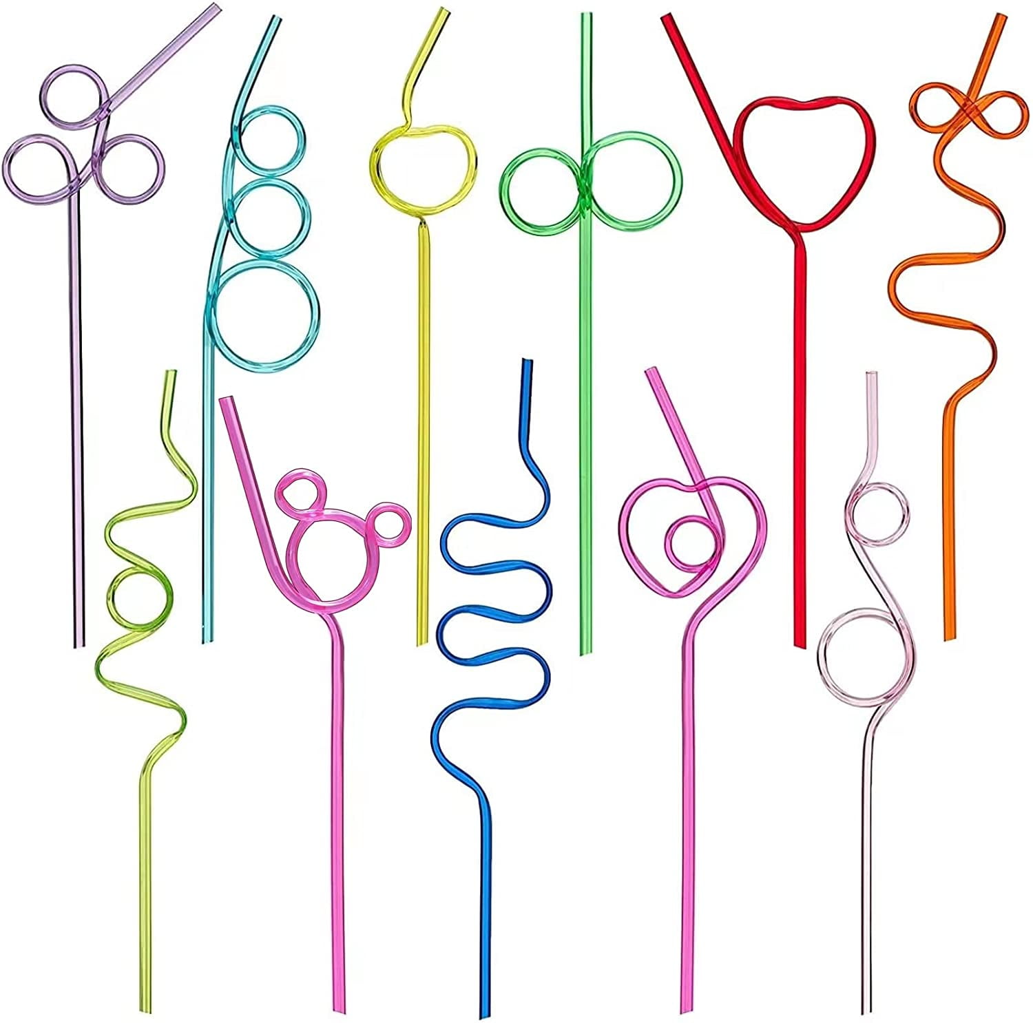 Crazy Straws,24 Pcs Silly Straws for Kids &Adults,Reusable Plastic Loop  Curly Cr