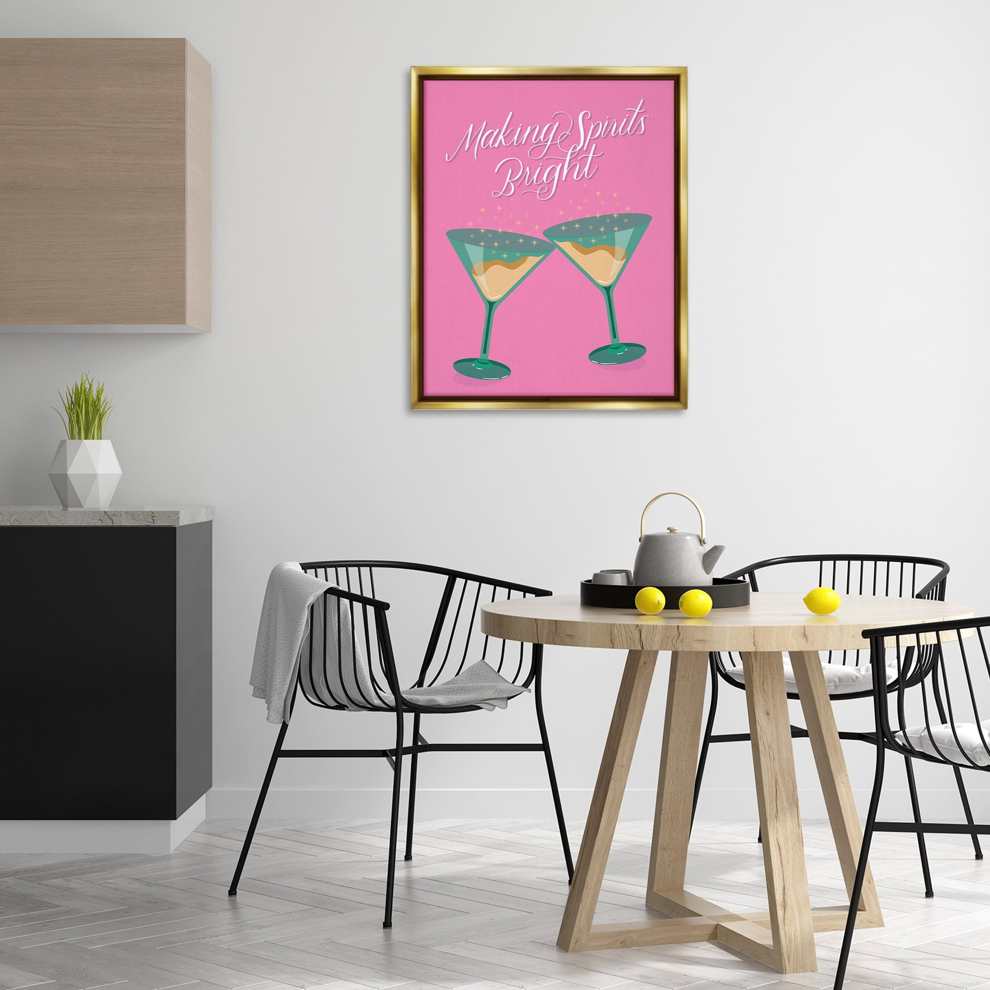 Stupell Industries Making Spirits Bright Cocktails Food & Beverage Painting Gold Floater Framed Canvas Art Print Wall Art, 25 x 31