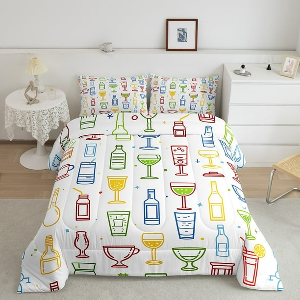 YST Beer Comforter Set Twin Size,Cartoon Bottle Cup Bedding Set for