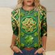 thumbnail image 1 of Xuyuer St. Patrick's Day 3/4 Sleeve Blouse - Ladies' 3/4 Sleeve Printed Round Neck Top for Irish Dance Festivals, Celtic-Themed Celebrations, Folk Style Festival Wear & Clover Embellished Apparel, 1 of 5