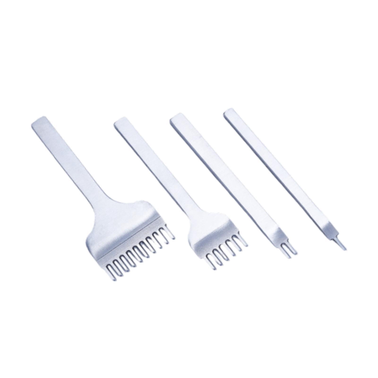 balikha 4Pcs Stitching Punches Kit 1/2/6/10 Prong Comfortable to Hold Smooth Leathercraft Tools Lightweight Stitching Pouch DIY Tools 4mm