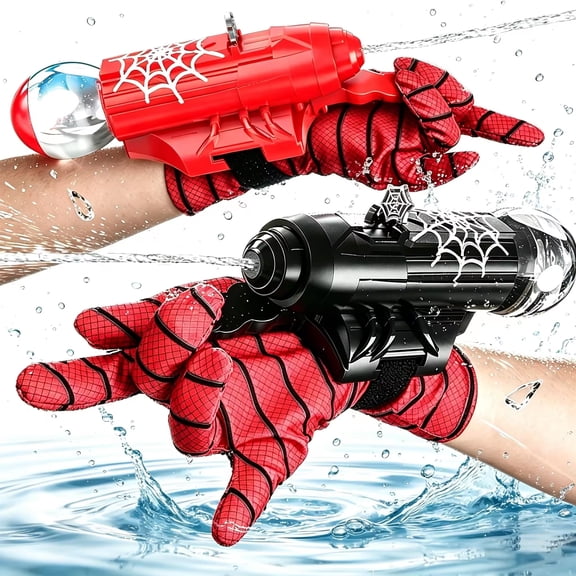Funtogether Toys 2-Pack Spider-Themed Wrist Water Blasters for Kids, Outdoor Squirt Gun Toys with Gloves for Role Play & Battle Games