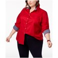 thumbnail image 1 of Tommy Hilfiger Womens Cotton Utility Button Up Shirt, Red, Plus Size, 3X, 1 of 1