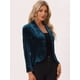thumbnail image 2 of Blazer con solapa con muescas para mujer, manga larga, para oficina, negocios, con botones, de terciopelo Azul Pavo Real L, 2 of 6