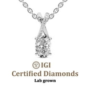 Diamond Pendant Necklace For Women | 1 Carat IGI Certified Oval Shape Lab Grown Diamond | Lou Slider Lab Diamond Pendant Necklace In 14K White Gold | FG-VS1-VS2 Quality | Friendly Diamonds