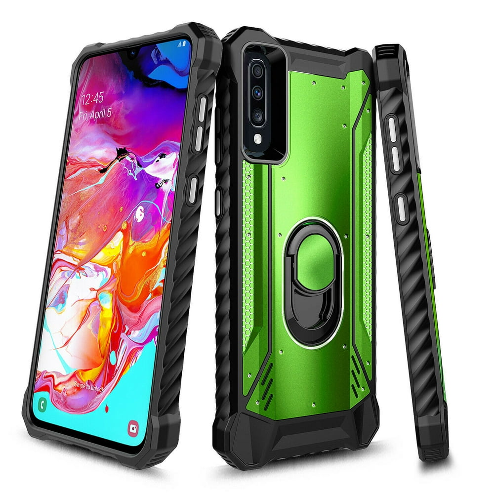 For Samsung Galaxy A70 / A70S Case, Aluminum Metal Built-in Ring Stand, Full-Body Protective