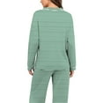 thumbnail image 4 of Uaswgudfs Women's Striped Pajama Set V-Neck Long Sleeve Loose Loungewear Top & Pants 2-Piece Casual Sleepwear Outfit for Women Daily Wear & Sleeping Green XL, 4 of 7