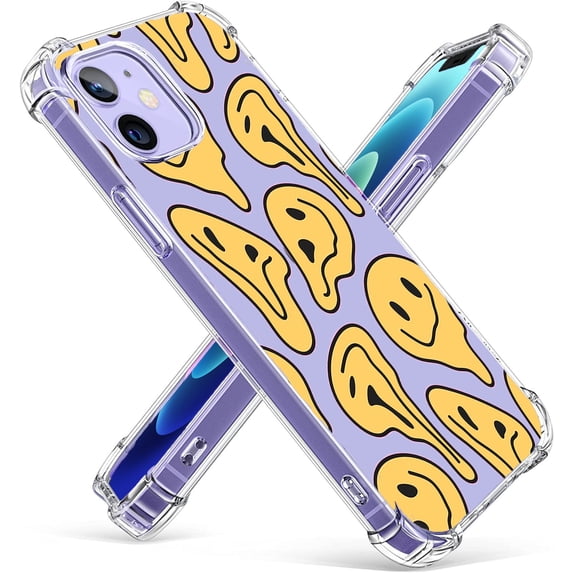 Yellow Melting Face Clear Case for iPhone 12 Mini,Aesthetic Art Design Case for Men Women,Unique Soft Transparent TPU Bumper Case Cover