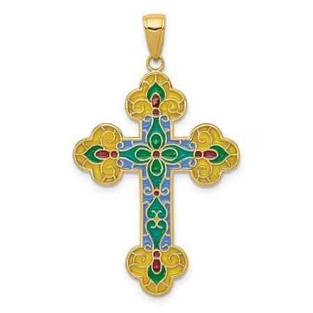 40mm Pendant Bead - 14k Yellow Solid Gold Acrylic Flower Centre Budded Cross Pendant for Necklace 40mm Length