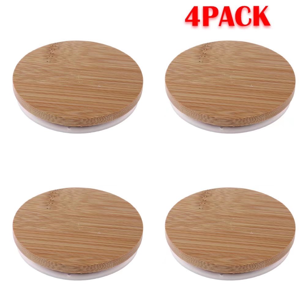 4 Pack Yogurt Jar Lids Set, Bamboo Wood Lids that Fit Yogurt Jars, Lids