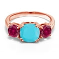 thumbnail image 2 of Gem Stone King 18K Rose Gold Plated Silver Green Turquoise and Red Created Ruby 3 Stone Engagement Ring for Women (4.00 Cttw, Gemstone, Cushion 8MM, Size 9), 2 of 5