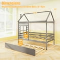 thumbnail image 3 of Gymax Twin Size House Bed with Trundle Wooden Platform Bed w/ Roof Chimney & Window Gray, 3 of 10