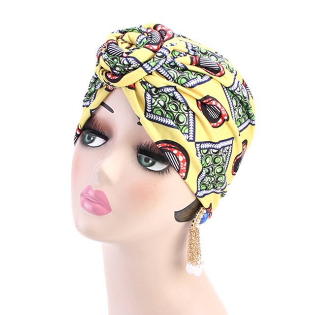 Baohd Turban Musulman Noué pour Femmes Motif Africain Polyester Coton Élastique pour Perte de Cheveux