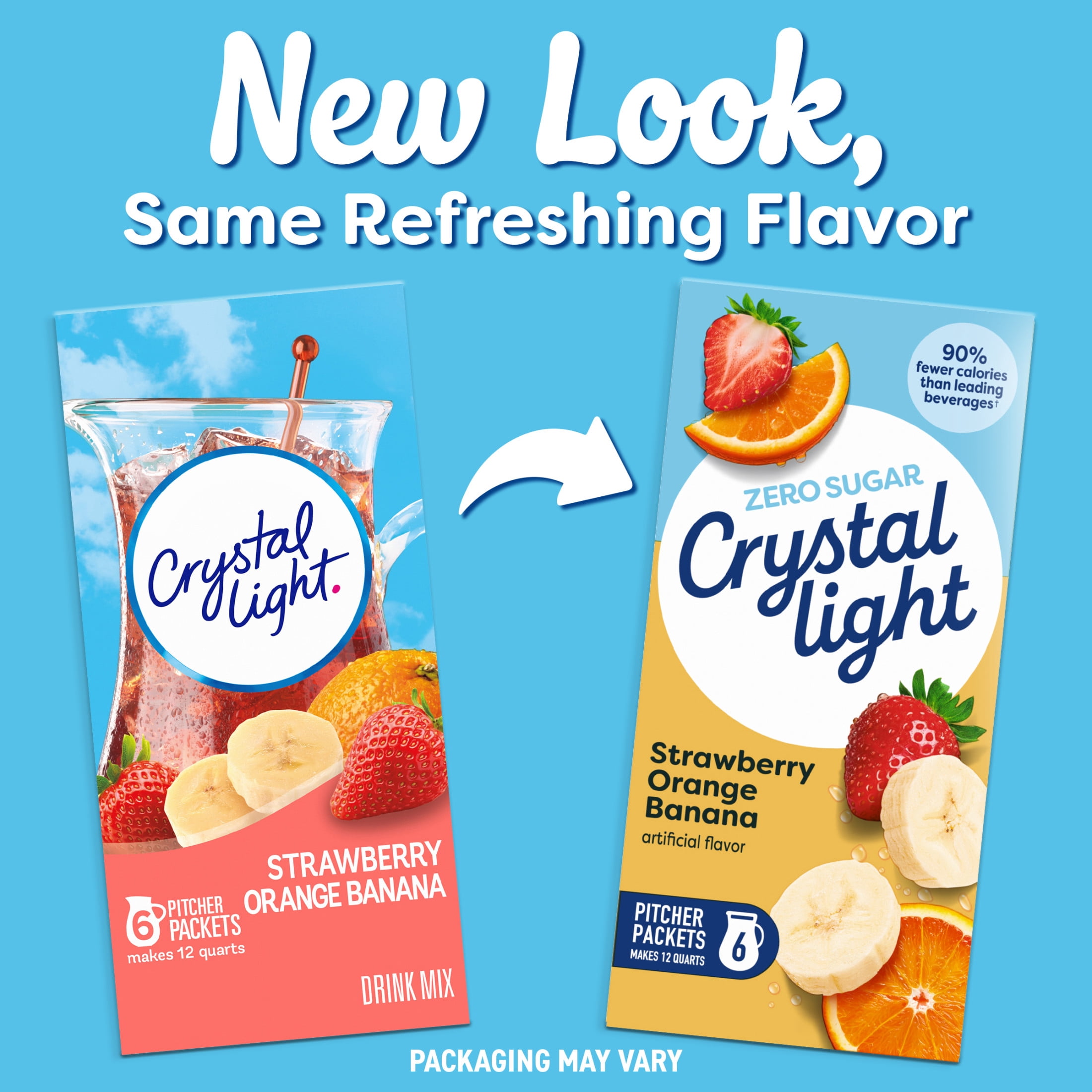 Crystal Light Drink Mix, 6 Pitcher Packets, for Flavorful Hydration and Shareable Refreshment, Strawberry Orange Banana artificial flavor, Zero Sugar, Low Calorie, 2.4 oz