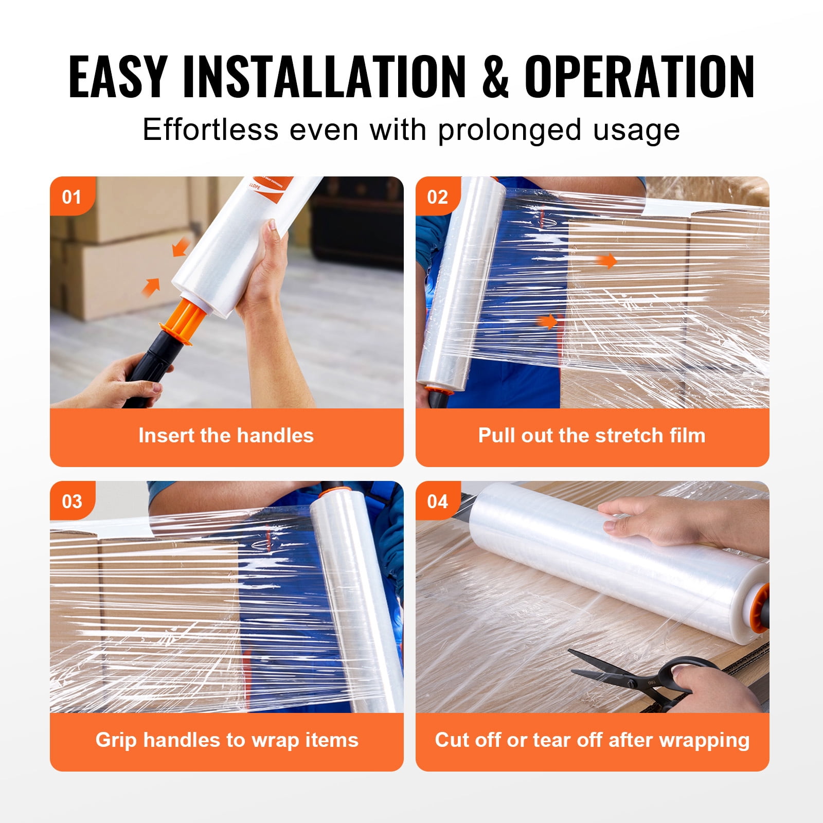 KFFKFF Clear Shrink Wrap, 15 inches by 1000 feet, 60 Gauge, 2 Rolls, Industrial Strength Film with Handles for Efficient Pallet Securing and Relocation