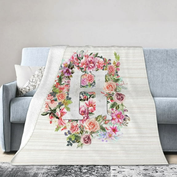 Wijzvio Letter H Flower Graphic Throw Blanket Soft Fuzzy Fleece Blanket For Couch Bed Living Room Decoration 40"X30"