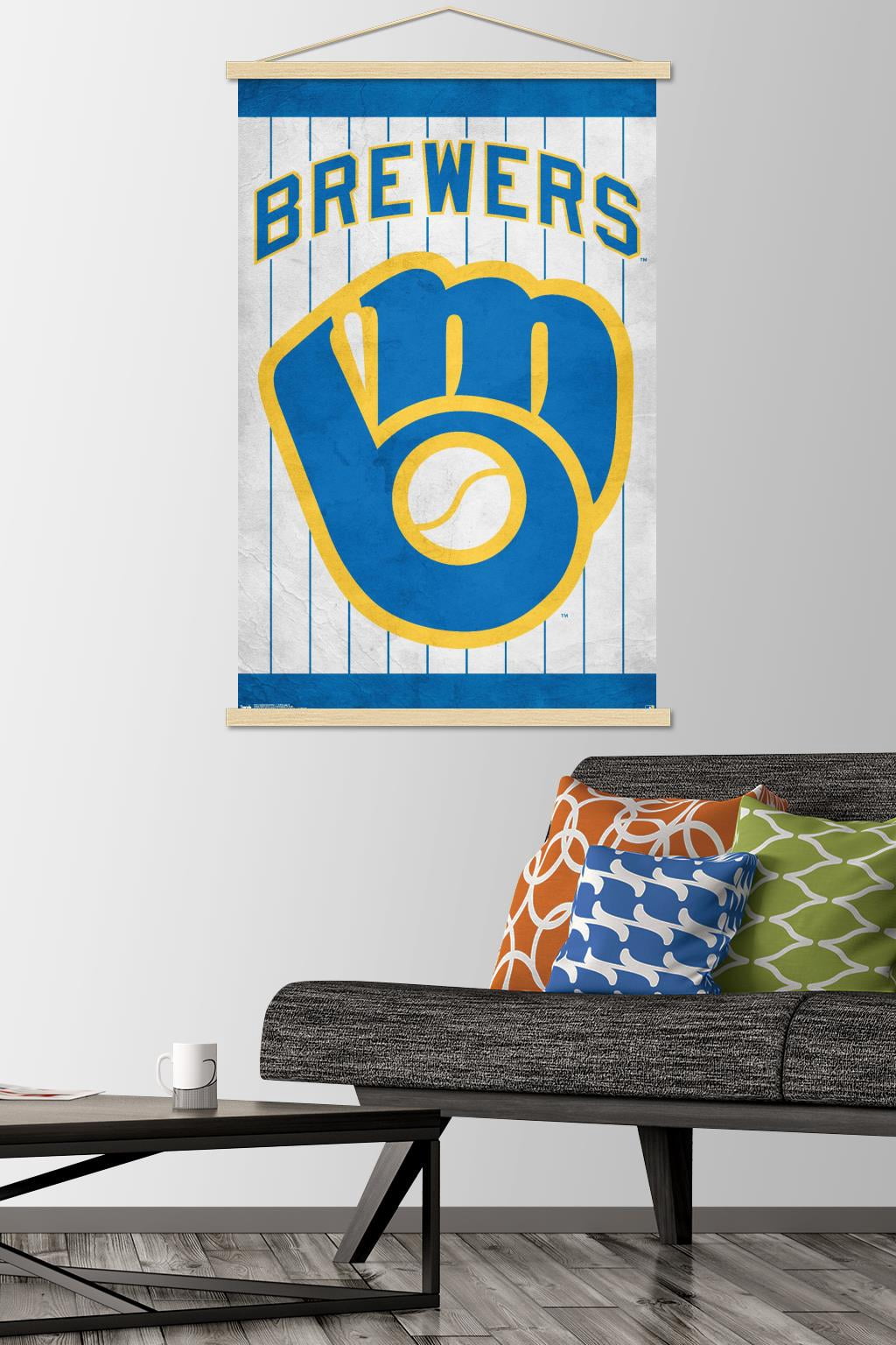 MLB Milwaukee Brewers - Retro Logo Wall Poster with Wooden Magnetic Frame, 22.375" x 34"