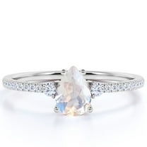 JeenMata 1.75 Carat Pear Shaped Rainbow Moonstone and Moissanite Birthstone Ring in 18k White Gold over Silver