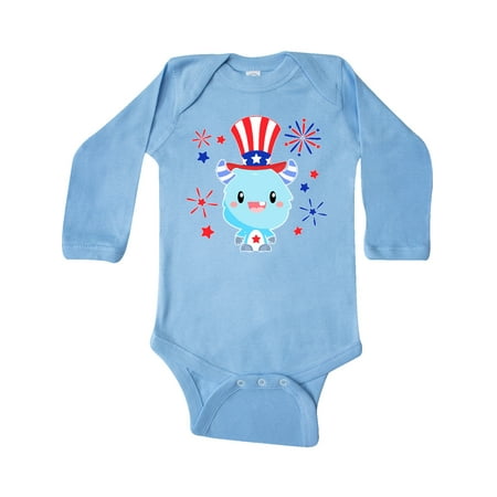 

Inktastic 4th of July Cute Monster with Blue and Red Fireworks Gift Baby Boy or Baby Girl Long Sleeve Bodysuit