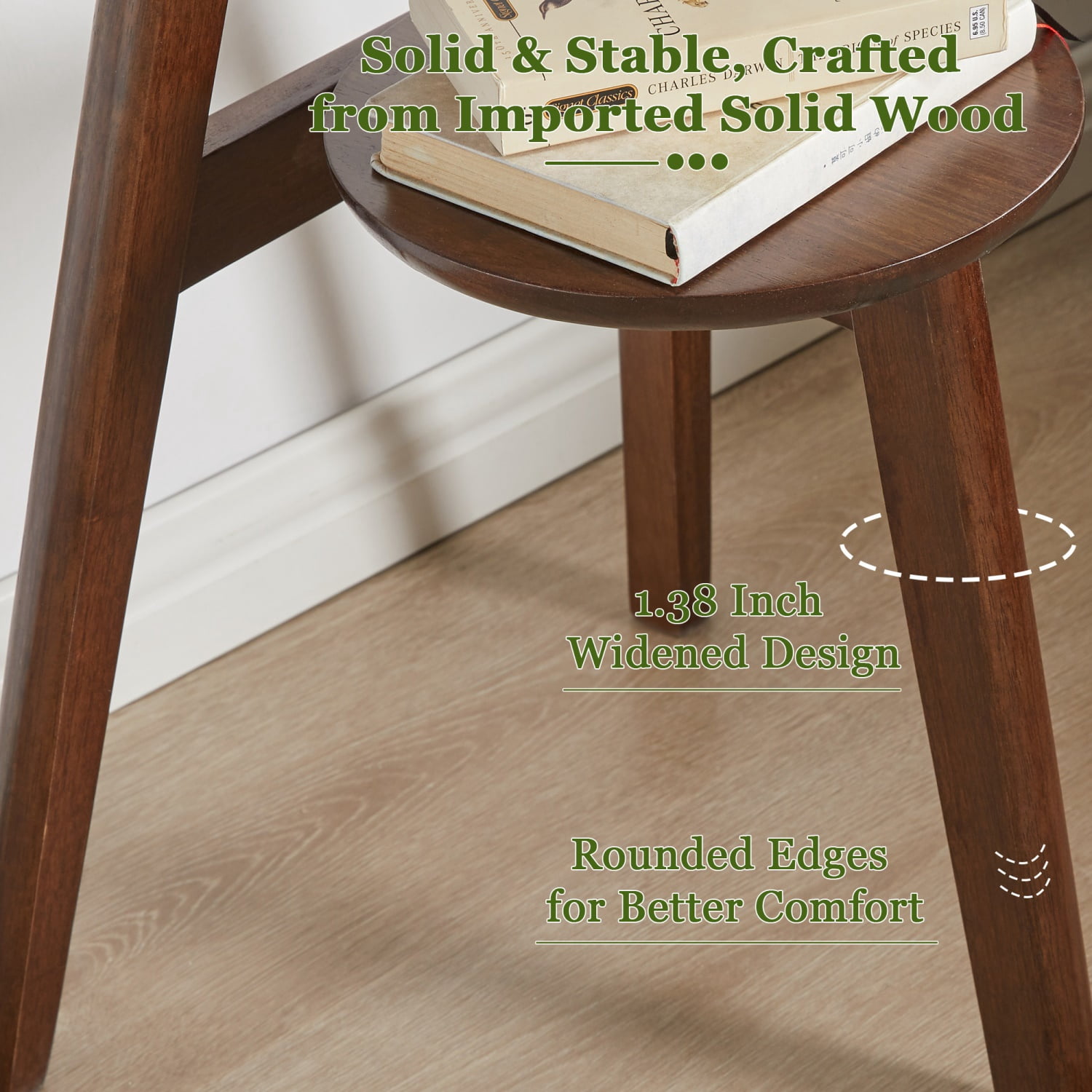 Hommoo Modern Wooden 2-Tier Side Table Sofa End Table Bedside Table, Round End Table, with Lower Storage Shelf, Walnut