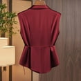 thumbnail image 4 of Womens Summer Tank Tops Lapel Sleeveless Criss Cross V Neck Side Lace Up Solid Color Casual Stylish Outfits (XL, Wine), 4 of 6