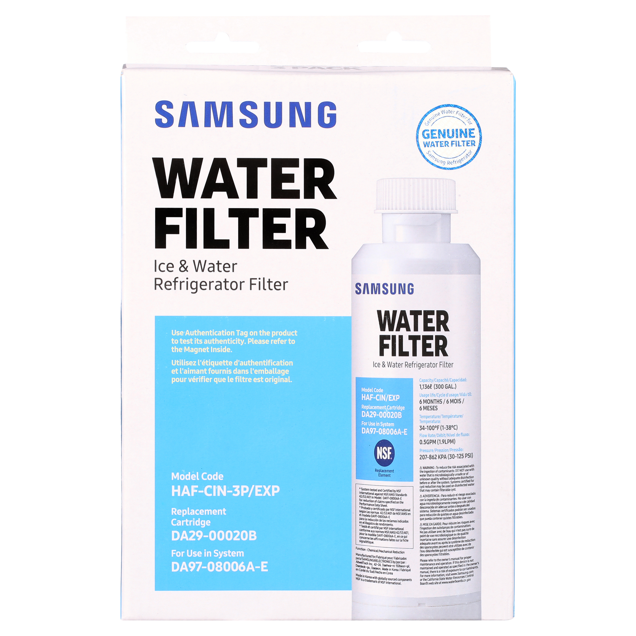 Genuine HAF-CIN Samsung Replacement Water Filter - 3 Pack, Blue and White - image 3 of 6