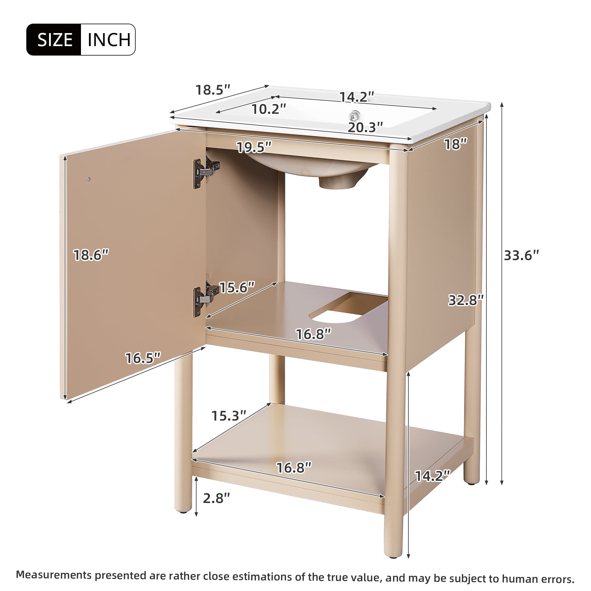Harper & Bright Designs 20" Small Bathroom Vanity with Sink, Freestanding Storage Cabinet with Soft Close Doors, Single Sink Bathroom Vanity, Cream White