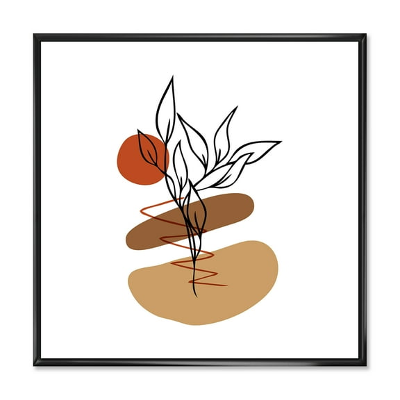 Designart 'Abstract Flowers Plants With Elementary Shapes II' Modern Framed Canvas Wall Art Print