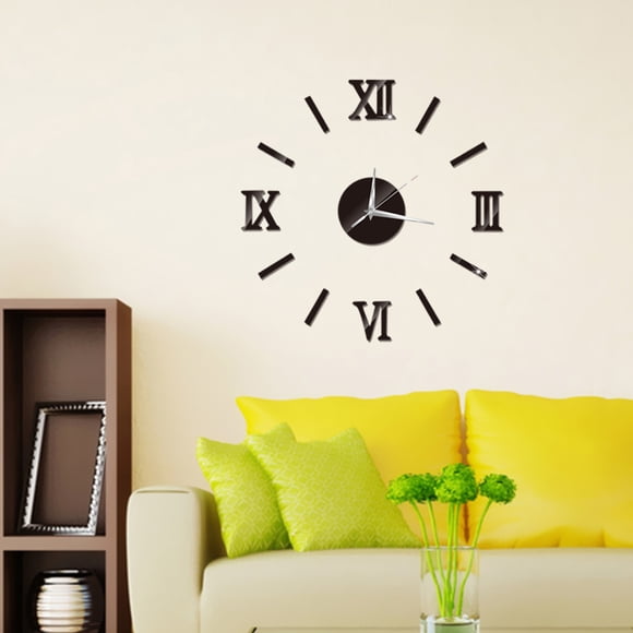 OUNONA Clock for Living Room Timekeeping Modern Black Frameless Wall Clock 1Set