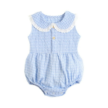 

JAKANYQ Bodysuits Infant Girls Sleeveless Plaid Prints Ruffles Romper Newborn Bodysuits Jumpsuit Clothes Simple Stretchy