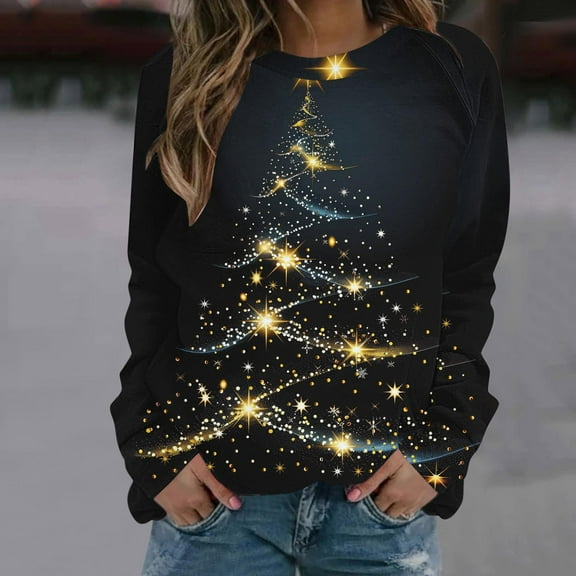 Wancir Christmas Sweatshirt Merry Bright Christmas T-Shirt Long Sleeve Lightweight Holiday Pullover Tops