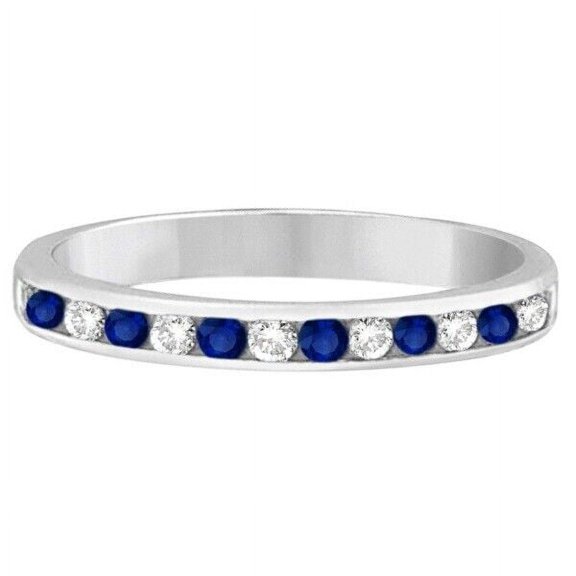 Wedding Stackable Band Ring Channel-Set Blue Sapphire Band Ring 925 Sterling Silver Gemstone Jewelry For Women Gift