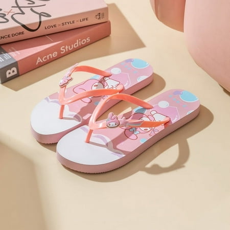 Sanrio Hello Kitty Slipper Anime Kawaii Cute Cartoon Pink Flip Flop Women Wearing Beach Shoes on The Outside Thick Soled Sandal