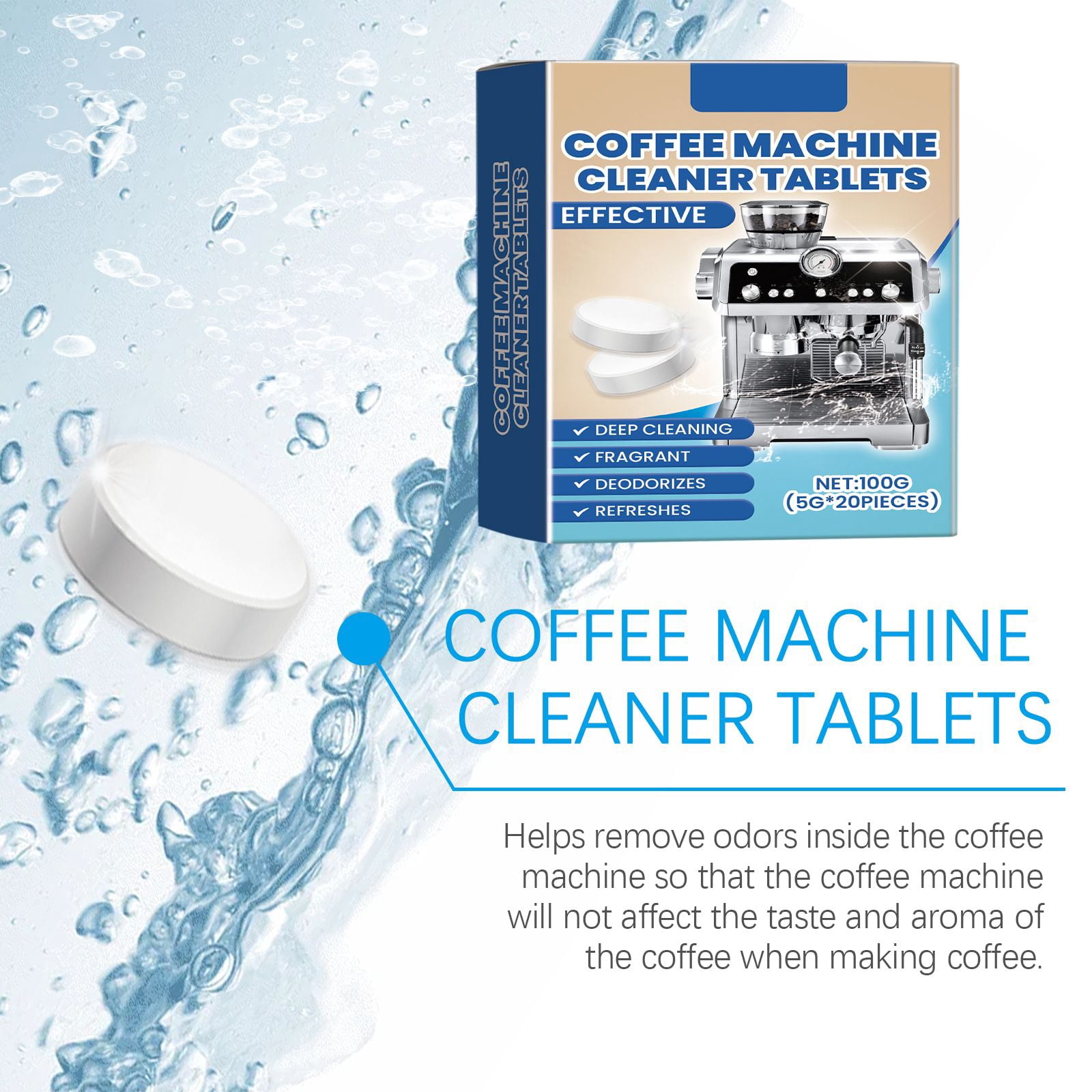 Alvantor Coffee Machine Cleaner Tablets Descaler Compatible with All Major Brands Keurig Nespresso Breville DeLonghi, 20 Pack