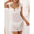 thumbnail image 3 of Elippeo Womens Summer Lace Dress, Short Sleeve V Neck Hollow Out Button Down Mini A-line Dress, 3 of 9