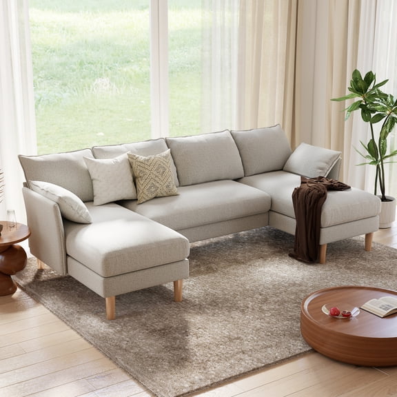 BedLuxury 100" U-Shape Sectional Sofa with Chaise, Chenille Modern Couch with High Legs for Living Room, Apartment, Gray