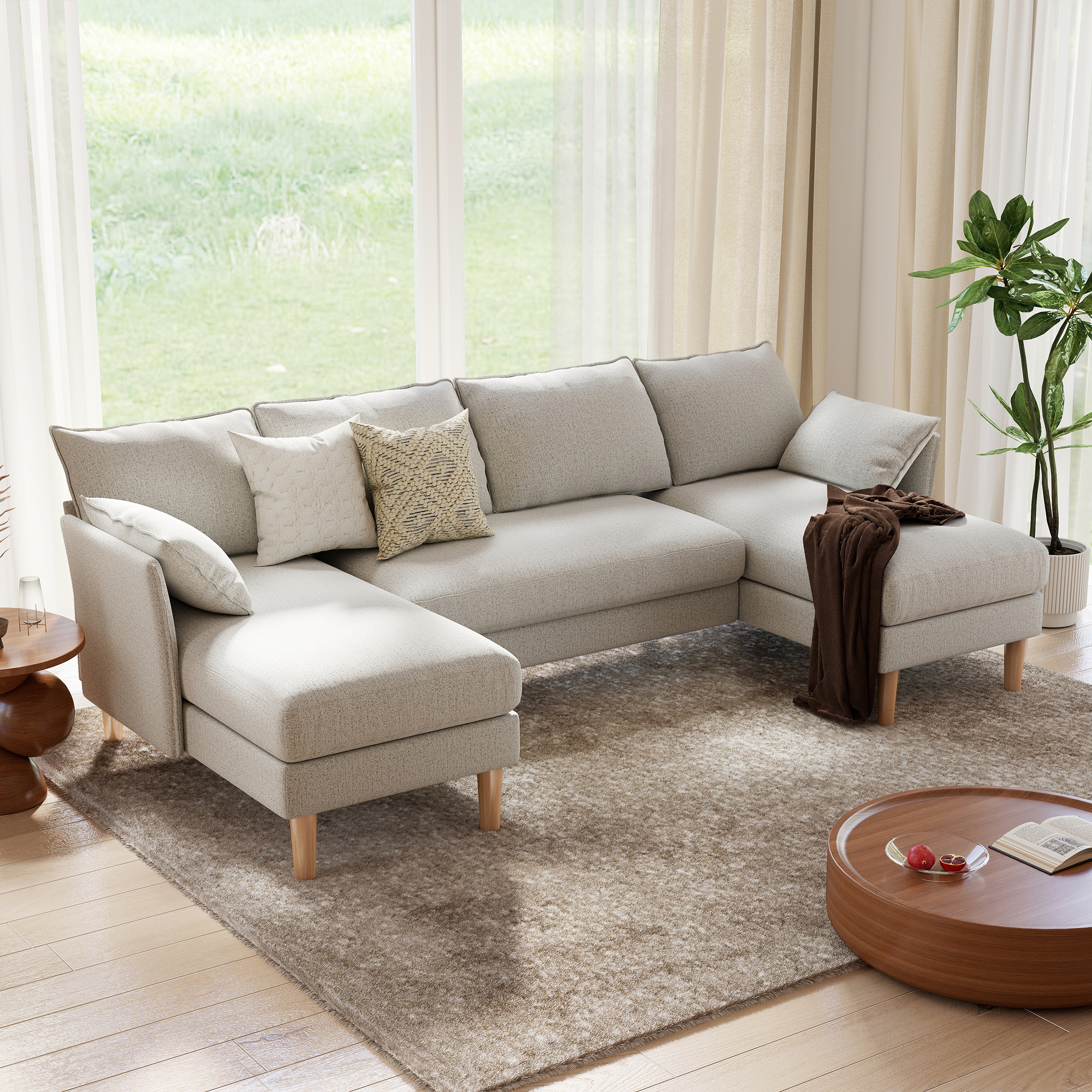 BedLuxury 100" U-Shape Sectional Sofa with Chaise, Chenille Modern Couch with High Legs for Living Room, Apartment, Gray