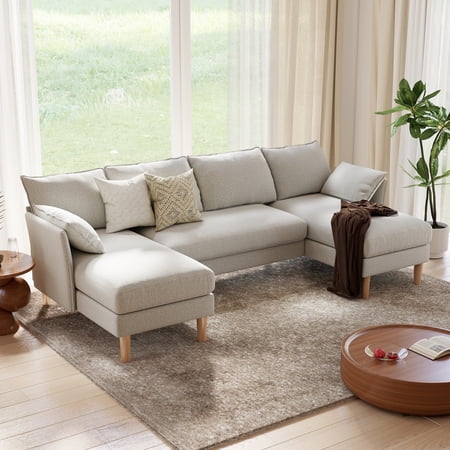 BedLuxury 100" U-Shape Sectional Sofa with Chaise, Chenille Modern Couch with High Legs for Living Room, Apartment, Gray