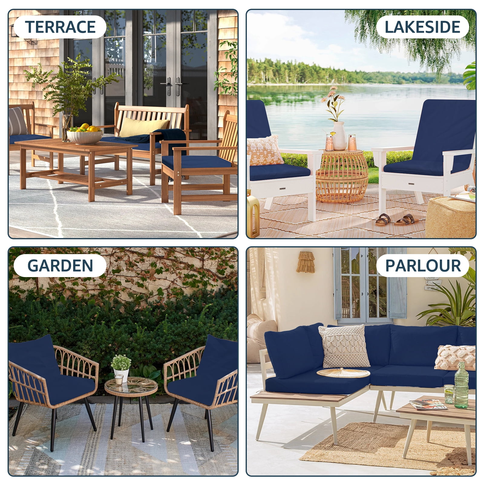 Relax Love 23.6" x 23.6 Navy blue Chair Seating Cushions, Waterproof (4 Count)