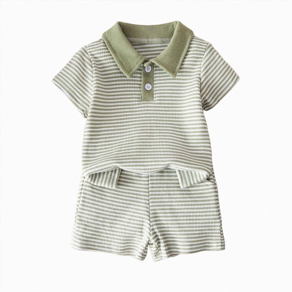 Toddler Boy Outfit Set Cute Striped Short Sleeve Polo Top and Soft Shorts Baby Boy Summer Clothes 6 12 18 Months 2T 3T 4T