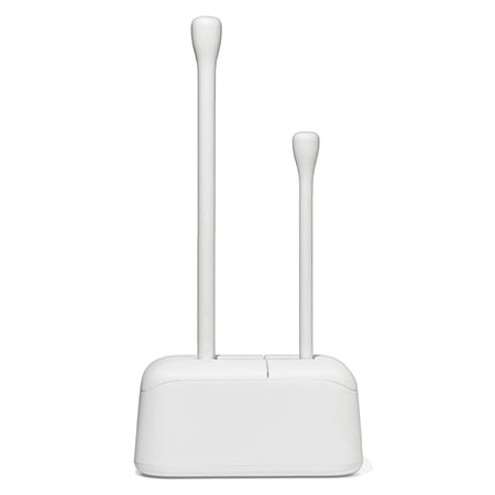 OXO Toilet Brush and Plunger Set with Holder, Compact Bathroom Cleaning Combo, White