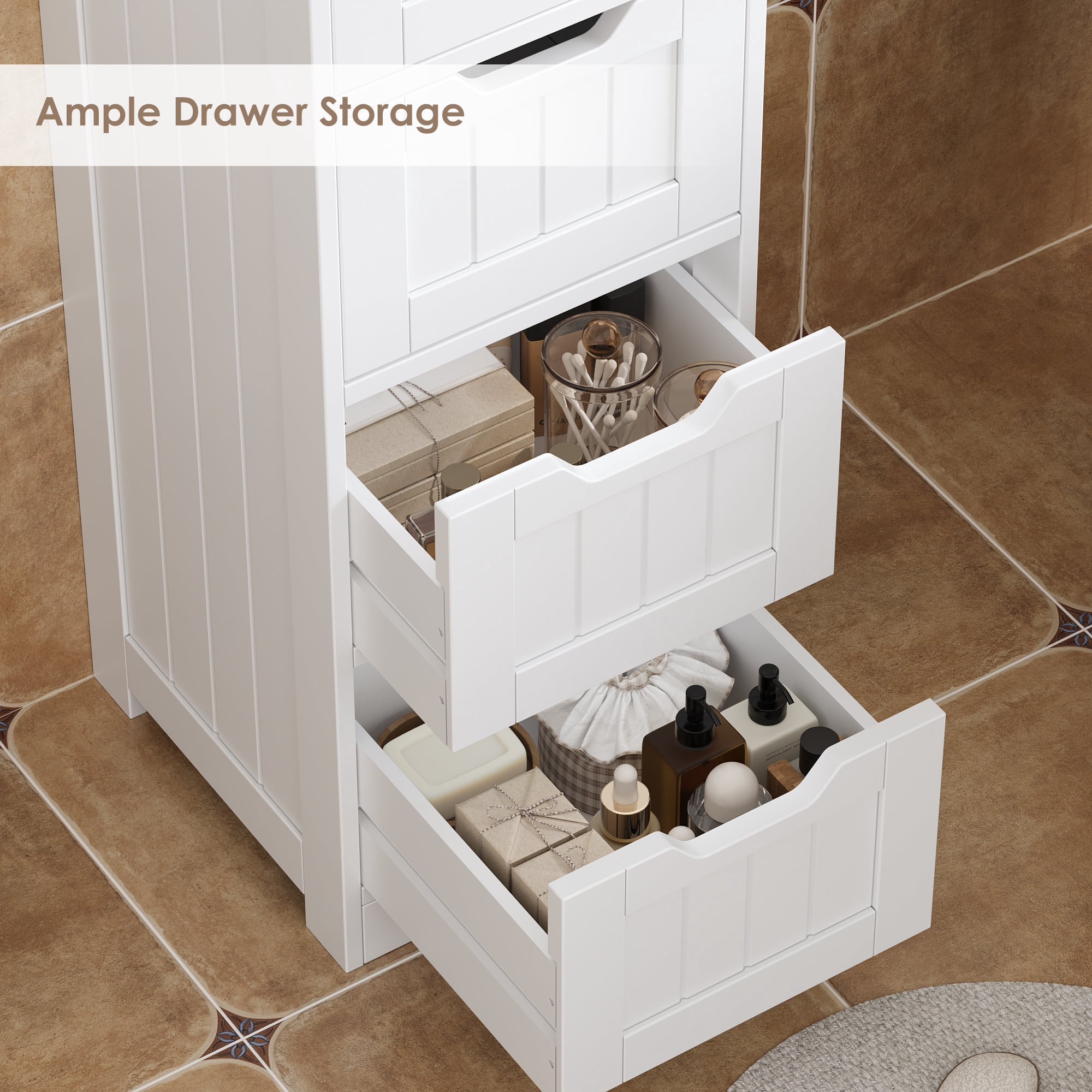 Homfa Bathroom Storage Cabinet, Free Standing Narrow Cabinet with 4 Drawers Entryway Storage Organizer for Living Room Bedroom, White